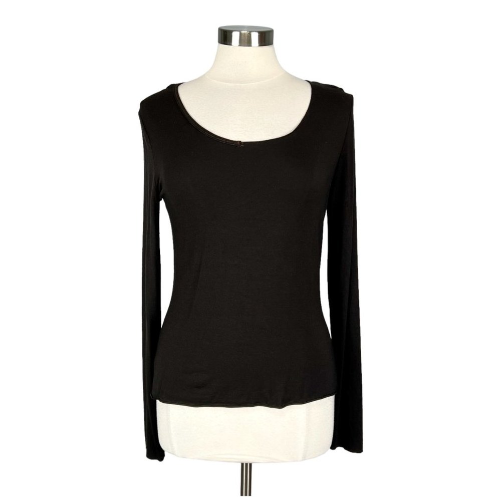 Pier Antonio Gaspari Womens Brown Long Sleeve Blouse Scoop Neck Tee size 12